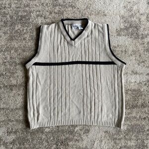 90s Preppy Anchor Blue Ribbed Cream & Blue V-Neck Sweater Vest